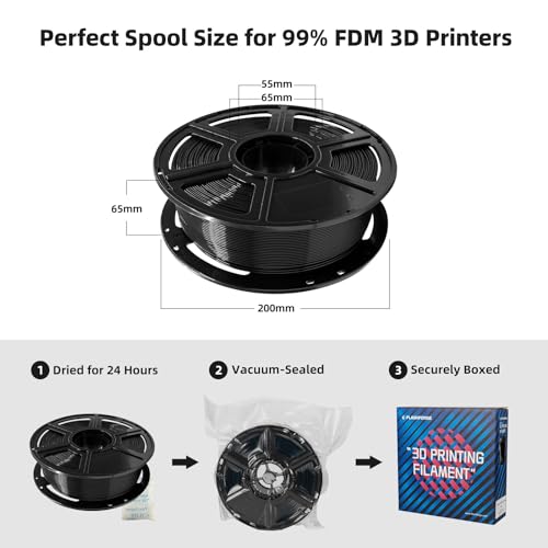 FLASHFORGE PLA Filament 1.75mm, 3D Printer Filament 1kg (2.2lbs) Spool, Dimensional Accuracy +/- 0.02mm, 3D Printing Filament Easy to Use and Fits for Most FDM 3D Printers (Black) - color: Black