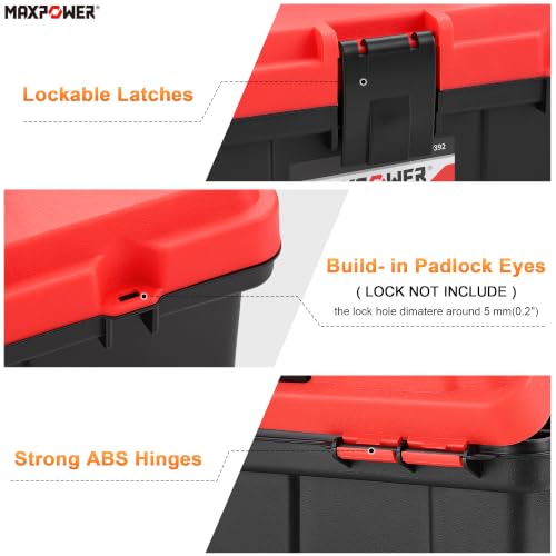 MAXPOWER 12-inch Small Plastic Tool Box, Lockable, Removable Tray - color: Red, size: 12"