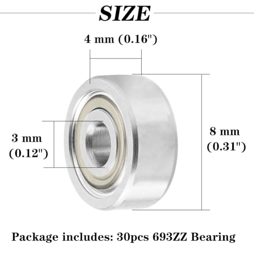 30Pcs 693ZZ Ball Bearing Deep Groove Double Shield Bearing Miniature - size: 693ZZ