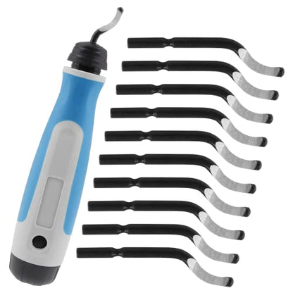 Deburring Tool Kit Edge Deburring Cutter Set, NG1000 Plastic Handle & 11pcs BS1010 Deburring Blades, Burr Remover for Metal, Plastic, Aluminum, Copper and Wood - size: NG1000 + 11pcs blades