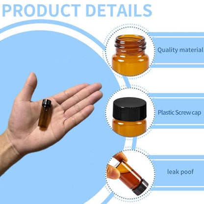 15 PCS 4ML Amber Small Liquid Sample Glass Vials with Screw Caps,1Dram 15x45mm Leak-Proof Vial, 13-425 Black Screw Cap with PE Liners for Lab, Essential Oil, Perfume, Reagents - size: 4ML(15*45mm)
