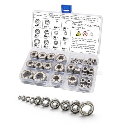 70 PCS Ball Bearings – 10 Size Carbon Steel Deep Groove Bearing Assortment Kit (627ZZ, 608ZZ, 6000ZZ, 6903ZZ, 626ZZ, 6900ZZ, 687ZZ, 685ZZ, 693ZZ, 695ZZ), Double Shielded & Pre-Lubricated
