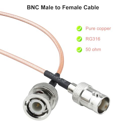 2-Pack BNC SDI Cable 5.9inch BNC Male to Female RG316 Coaxial Cable 50 Ohm Pigtail Jumper for Antenna,Video Signals,CCTV,DVR,Camera