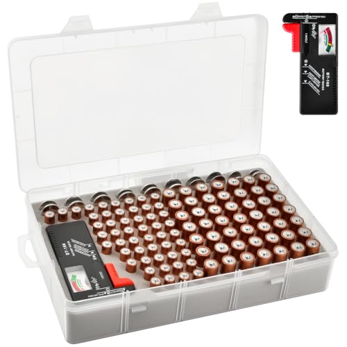 Xuerdon 120-Slot Battery Organizer Case with Tester for AA AAA & Coin Cells - color: white with Tester