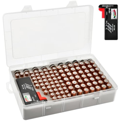 Xuerdon 120-Slot Battery Organizer Case with Tester for AA AAA & Coin Cells - color: white with Tester