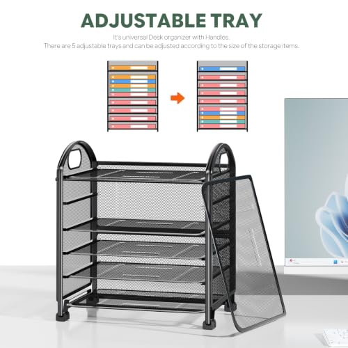 Simple Trending 6 Tier Paper Organizer, Desk Organizer with Handle, Black - size: 13.1" x 8.8" x 14.3"
