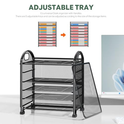 Simple Trending 6 Tier Paper Organizer, Desk Organizer with Handle, Black - size: 13.1" x 8.8" x 14.3"