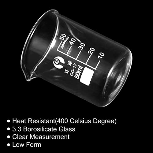 PATIKIL 3Pcs 50ml Low Form Glass Beaker, 3.3 Borosilicate Glass Graduated Printed Scale Measuring Cups with Spout for Kitchen Lab Liquids - size: 50ml