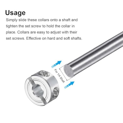 uxcell Double Split Clamp-On Shaft Collar 1/4" Bore, Aluminum Alloy - size: 1/4"