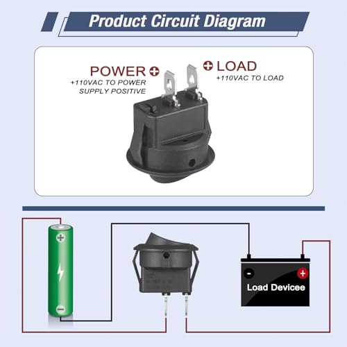 VEXUNGA Round Rocker Switch 2 Pin Circle Switches Square On Off 6A 250V 10A 125V AC Black Round Toggle Switch Square for Car Marine Boat (Pack of 5pcs) - style: 5Pcs 2 Pin ON/OFF - Black