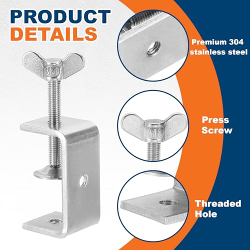 HARFINGTON 2Pcs 304 Stainless Steel C Clamps 55mm Square Mini Tiger Clamp - size: 55mm