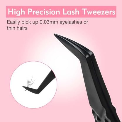 VEYES INC Lash Tweezers for Eyelash Extensions,High Precision Tweezers for Individual Classic and Volume Lash,Stainless Steel Tweezers-90 Degree - style: Noir N7