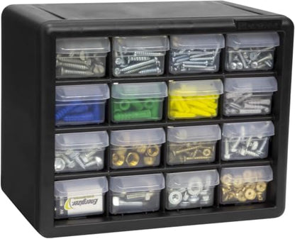 Akro-Mils 16-Drawer Plastic Storage Cabinet, 10.5"W x 6.5"D x 8.5"H, Black - color: Black, size: 16 Drawer, style: 1 Pack