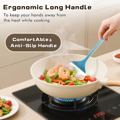 4 Pcs Cooking Utensils Set, Stainless Steel Kitchen Utensils, Heat Resistant Metal Kitchen Tools Include Slotted Turner Wok Spatula, Solid & Slotted Serving Spoon, Ladle, Easy to Clean, Silver - color: F. 4 Pieces
