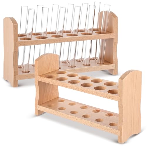 CroBlissful Wooden Test Tube Rack Accommodates Multiple Tubes up to 28mm 10.2" Wide Laboratory Premium Wood Construction Test Tube Holder (2 Pcs,12 Holes) - style: 12 Holes