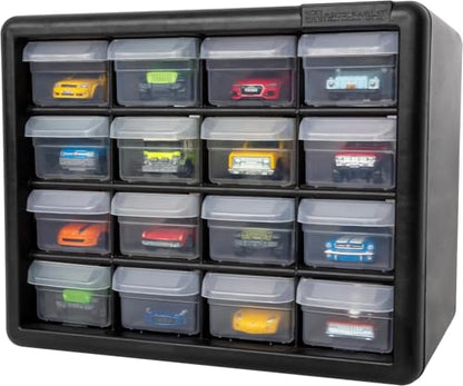 Akro-Mils 16-Drawer Plastic Storage Cabinet, 10.5"W x 6.5"D x 8.5"H, Black - color: Black, size: 16 Drawer, style: 1 Pack