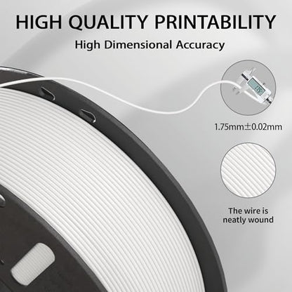 PLA+ Filament 1.75mm White 1kg,Dimensional Accuracy +/- 0.02mm - color: White