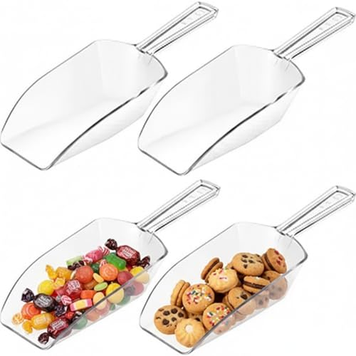 Hestya 4 Pcs Multi Purpose Clear Plastic Scoops for Candy Buffet Acrylic Kitchen Ice Food Popcorn Scoops for Protein Powders, Ice Cream, Coffee, Tea Jar (7.8 Inch)