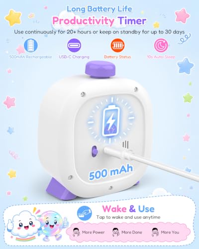 Digital Visual Timer for Kids ADHD, 99-Minute Countdown, Rechargeable - color: Purple