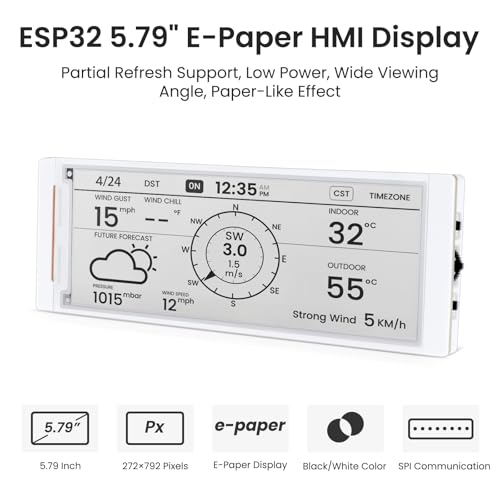ELECROW ESP32 E-Ink Display 5.79 Inch E-Paper HMI Display Black/White Color - size: 5.79″ E-Ink Display