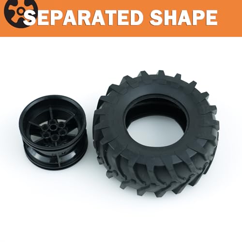 MALEKO Tires and Wheels Accessories Pack- 2 PCS Tires Dia. 107X44mm&Rim Dia. 56 X 34mm Compatible with All Major Technical Cars Robots - color: Black No.3