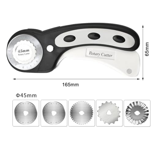 Rotary Cutter For Fabric, 6 Pack 45mm Fabric Cutter with 5 pieces Extra Blades,Ergonomic Handle Rolling Cutter for Fabric, Leather, Crafting, Sewing, Quilting, Fabric Rotary Cutter (Black) - color: Black