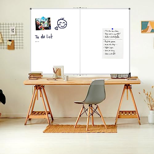 JILoffice Large Foldable White Board 60x40 Inches, Dry Erase Magnetic White Board, Silver Aluminum Frame with 2 Detachable Marker Tray Wall Mounted Board for Office Home and School - size: 60"W x 40"H