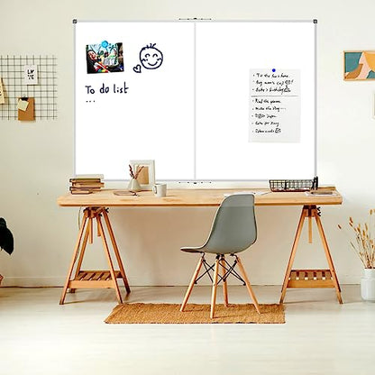 JILoffice Large Foldable White Board 60x40 Inches, Dry Erase Magnetic White Board, Silver Aluminum Frame with 2 Detachable Marker Tray Wall Mounted Board for Office Home and School - size: 60"W x 40"H