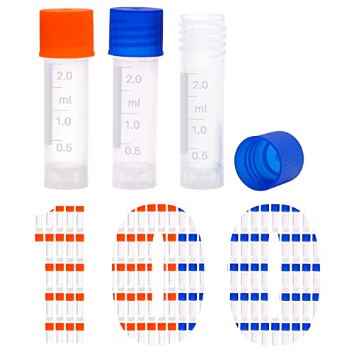100 Pcs 2ml Plastic Vials with Caps - Lab Vials & Test Tubes with Lids