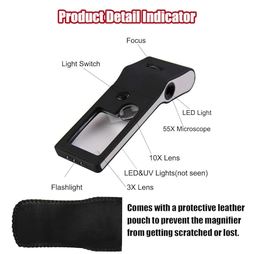 3X & 10X & 55X Jewelers Loupe, Pocket Handheld Magnifying Glass with Light