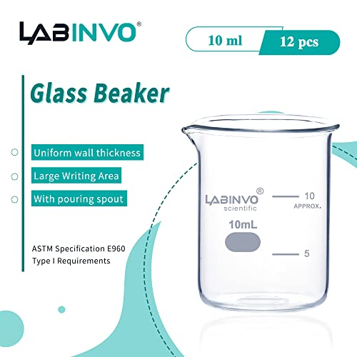 Low Form Graduated Glass Beaker, 12pcs of Vol.10ml, 3.3 Borosilicate Glass Beaker Set,IN-BKL10… - size: 12 PCS of 10 mL