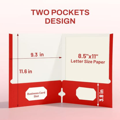 SUNEE Folders with Pockets 3 Hole Punched(50 Pack, Red), 2 Pocket Folders Fit Letter Size Paper, Paper File Folder for School Office Home Business - color: Red