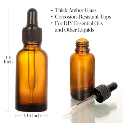 4 Pack, 2 oz Bottles with Dropper & 1 Funnel & 4 Labels - Essential Oils Bottles for Health, Personal Care & Beauty - 60ml Thick Dark Amber Glass Tincture Bottles, Refillable Cosmetic Containers - color: Amber with Eye Droppers