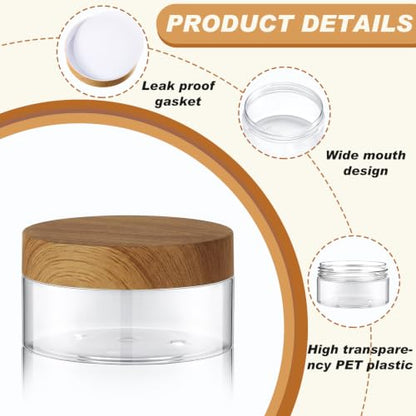 24 Pack 10 oz Clear Cosmetic Jars with Dark Natural Wood Lids and Labels - color: Clear with Dark Wood Lid, size: 10 oz