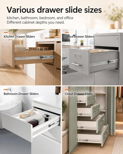 Gobrico Hardware 18 inch Drawer Slides 5 Pair，Soft Close Drawer Slides 3 Fold, Cabinet Drawer Slides Full Extension Drawer Glides, Heavy Duty Hydraulic Self Close Rails, Side Mount Ball Bearing - size: 18inch Drawer Slides