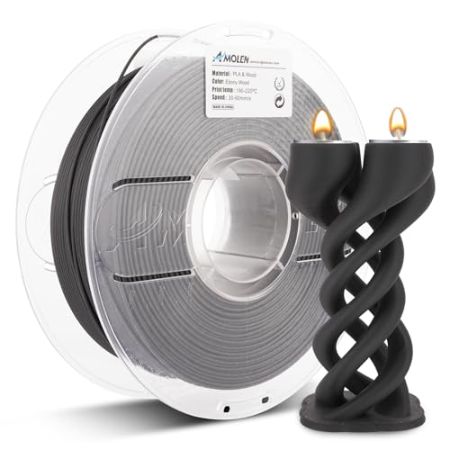 AMOLEN Wood PLA 3D Printer Filament 1.75mm Ebony 20% Real Wood Fiber 1KG - color: Ebony Black