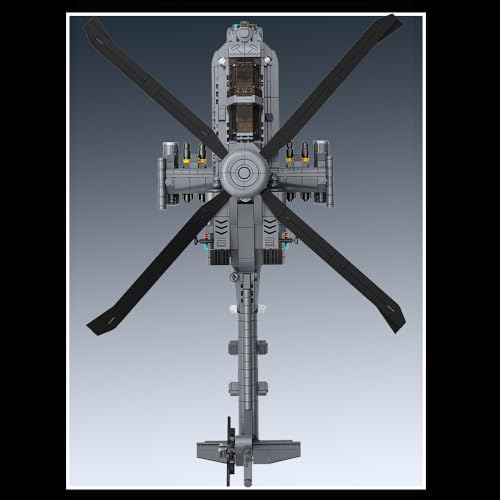 MISINI M8023 AH-64 Apache Longbow Attack Helicopter Building Blocks Set, 1383 Pieces of Military Army Armed Helicopter Building Block Kit, 1:35 Scale, Adult Collection Display Toy Gift Model Airplane