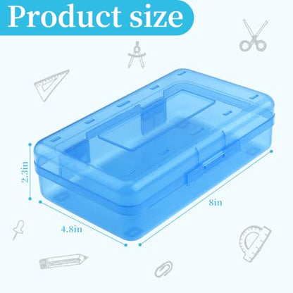 Pencil Box, Clear Pencil Case, Large Capacity Plastic Hard Pencils Case Crayon Box with Snap-Tight Lid Stackable for Kids Adult Student Pens Pencils School Supplies Storage Office Supplies, Blue - color: Blue