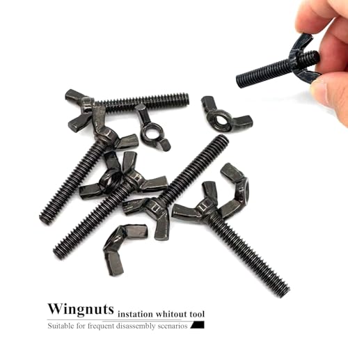 20 Pcs Black Zinc Coated 1/4"-20 x1-1/2 Wing Screw Bolts and Wing Nuts Kit Hand Twist Tighten Wing Head Butterfly Screws and Nut Fasteners Assorted Kit - size: Black 10pcs 1/4"-20x1-1/2" WingScrew&10pcs WingNut