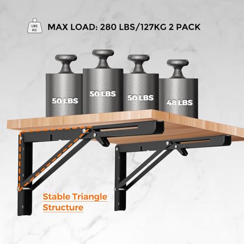 Ravinte Matte Black Folding Shelf Brackets, 20 Inch, 2 Pack - size: 20 Inch
