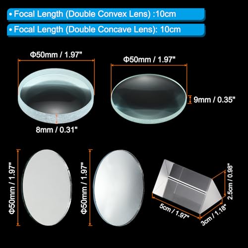 PATIKIL 5 Pcs Optical Lens Double Convex Lens Double Concave Lens Clear