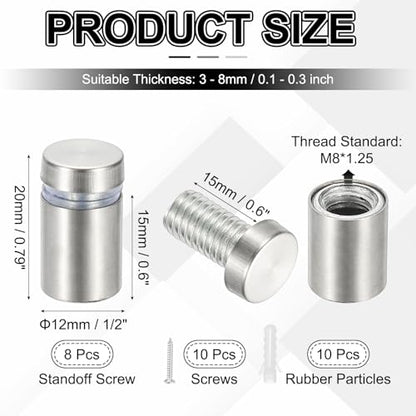 PATIKIL 1/2x0.79" Standoff Screws, 8 Pack Stainless Steel Stand Off Wall Mounts Wall Sign Mounting Hardware Advertising Standoff Nail for Hanging Acrylic Signs Picture Frame, Silver - size: 1/2x0.79"