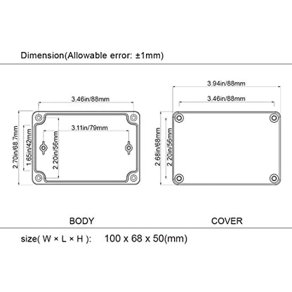 LeMotech Junction Box IP65 Waterproof Project Box Dustproof ABS Plastic Electrical Boxes Universal Enclosure for Electronic Black 3.93x 2.68x 1.97 inch (100 x 68 x 50 mm)(Pack of 1) - color: Black (1 pack), size: 3.9" x 2.6" x 1.9"
