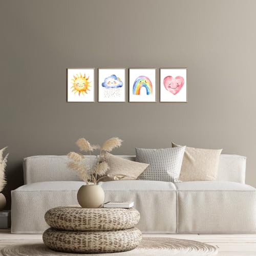 Girls Rainbow Canvas Wall Art Watercolor Sun Clouds Heart poster 8X10Inch - color: 8x10inch (Unframed)b