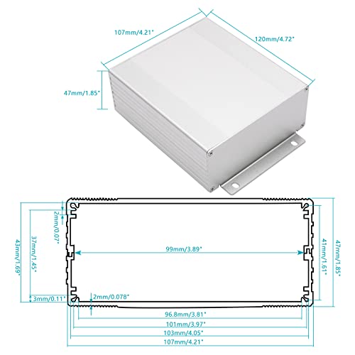 Aluminum Project Box 4.72x1.85x4.21in Split Enclosure for DIY PCB - size: Silver, 4.72*1.85*4.21 inch(LHW)