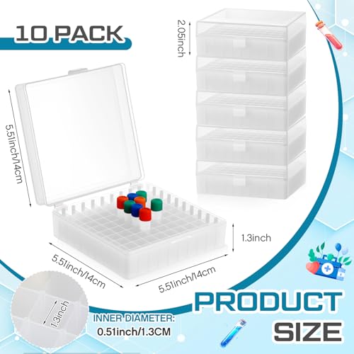 Kingdder 10 Pack 100 Holes Centrifuge Tube Cryogenic Storage Box with Snap Clasp Polypropylene Freezer Box Centrifuge Tubes Holder Rack with Lid Fit 0.5/1.5/2.0 ml for Lab Vial Storage(White) - color: White