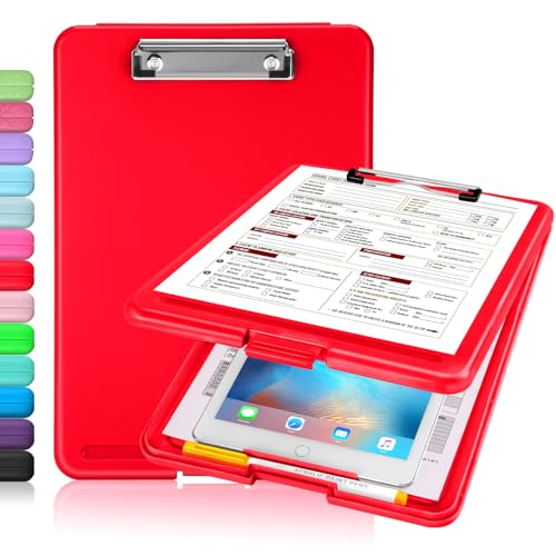 Sooez Clipboard with Storage, Plastic Nursing Clip Boards 8.5x11 - color: A-red