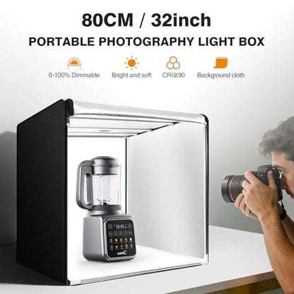 Photo Studio Light Box Photography 32"x32" with 210 LEDs and 4 Colors Backdrops for Product Photography, Foldable Picture Box with Adjustable Brightness 6000-6500K - size: 32 inches with 6000-6500K