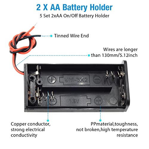 5Pcs 2X 1.5V AA Battery Holder Case - size: 5Pcs, style: 2×1.5V AA
