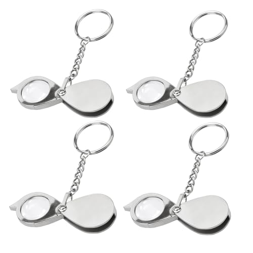 Rongon 10X Pocket Magnifying Glass Small Folding Keychain Magnifier - color: Silver-4pcs